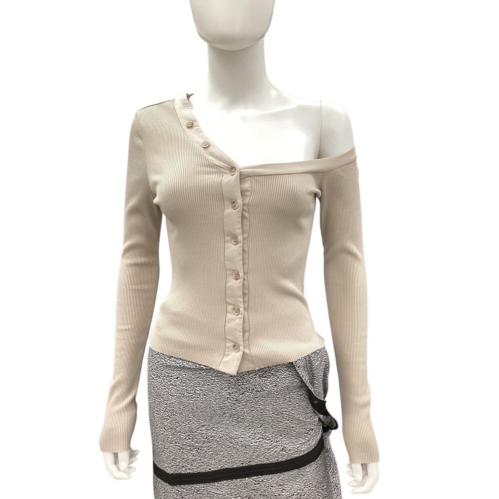 NWT The Range Top Women’s Size XS Ribbed Light Knit Asymmetrical Shoulder Beige